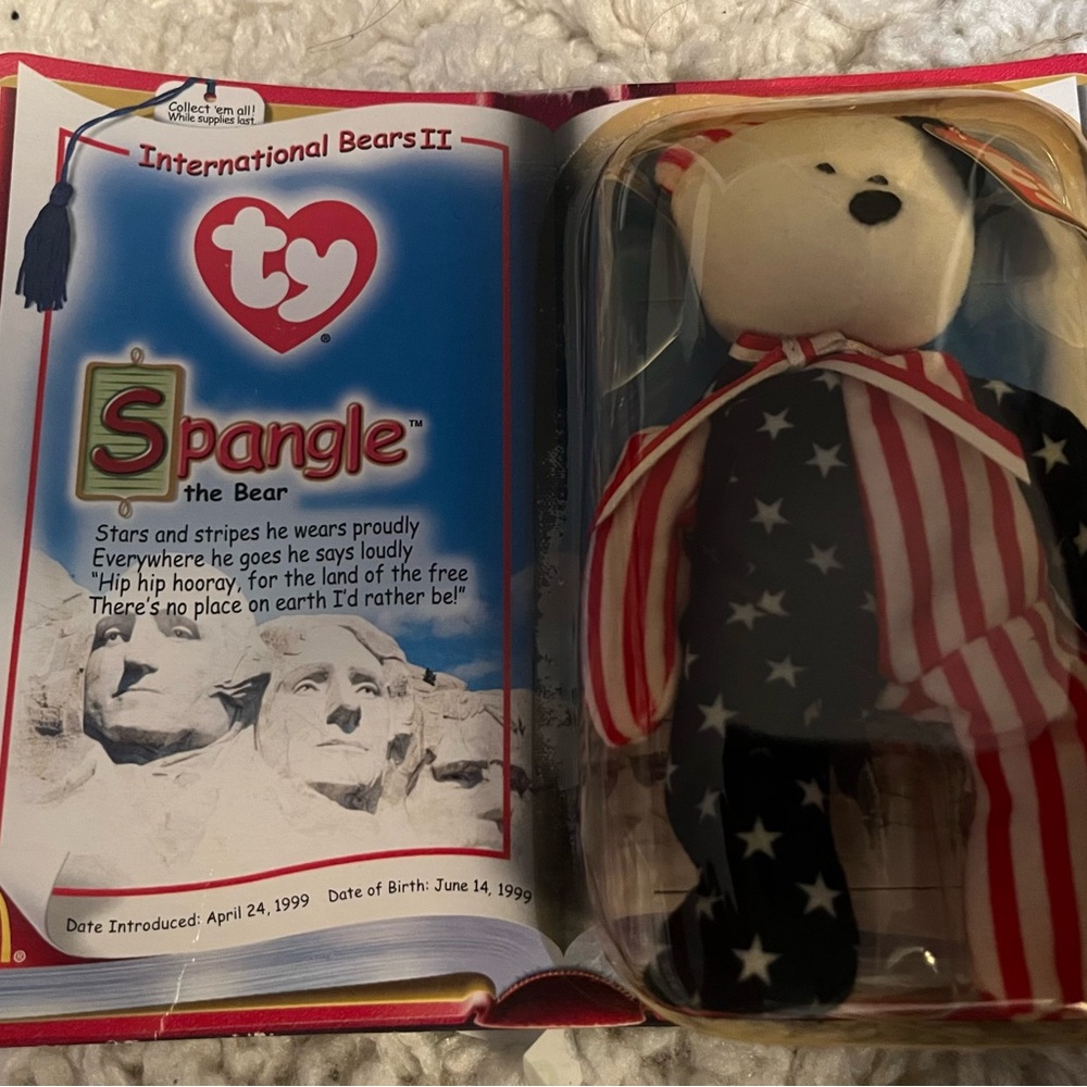 TY SPANGLE THE BEAR (McDonald’s) International Bears II in ORIGINAL PACKAGING